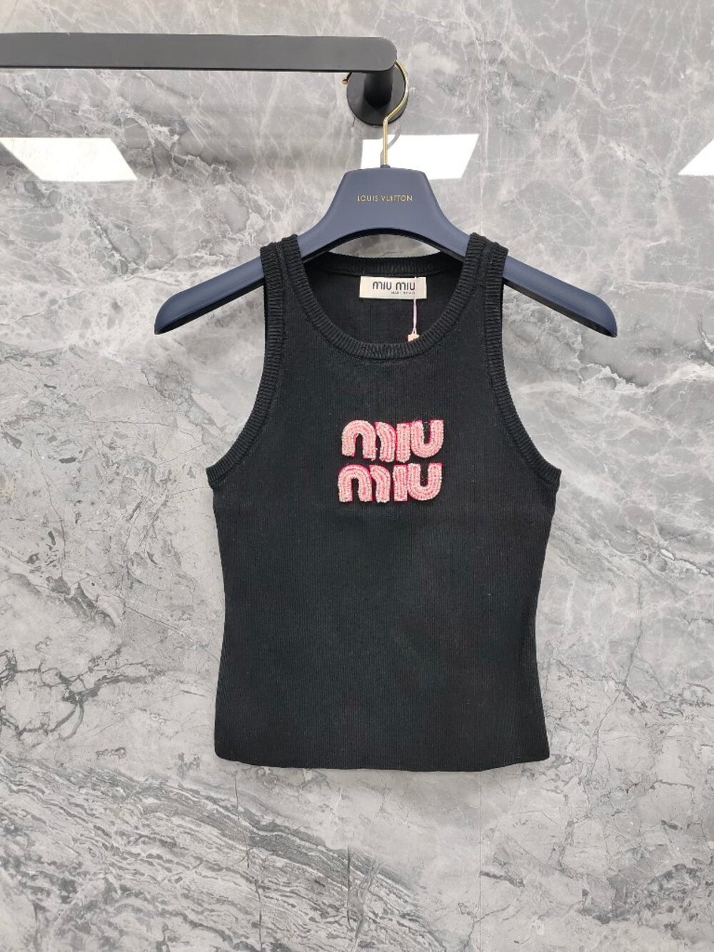 Miu Miu Ribbed Jersey Black Tank Top